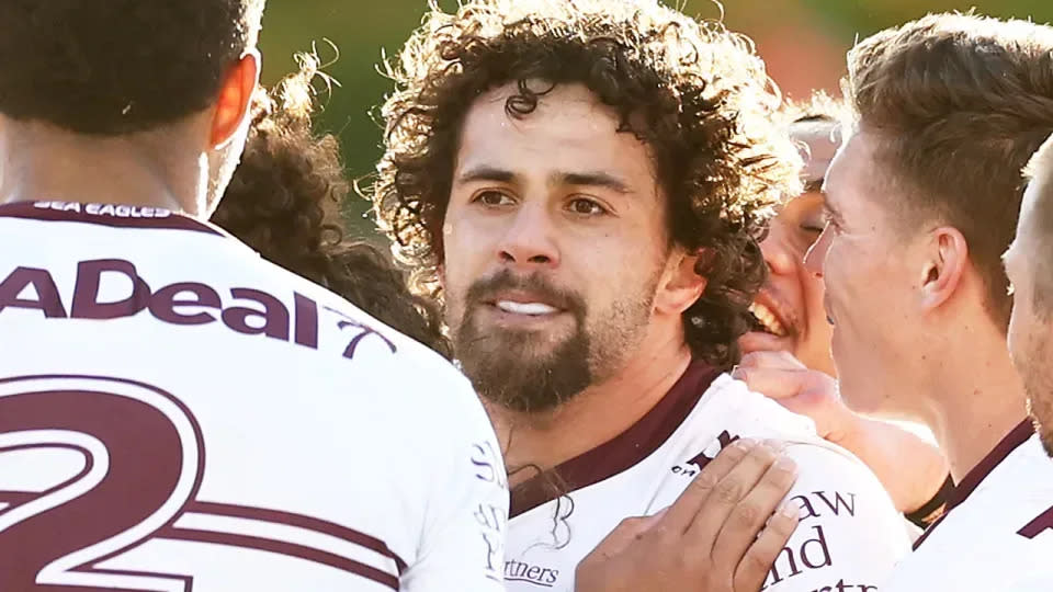 Josh Aloiai says he and other Manly teammates have no intention of wearing a pride-themed jersey next season should the club go down that road once more. Pic: Getty
