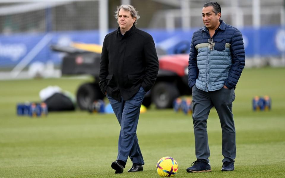 Todd Boehly (left) and fellow co-owner Behdad Eghbali at Chelsea's training ground; Stamford Bridge is stuck in the past but Chelsea need billions to move on