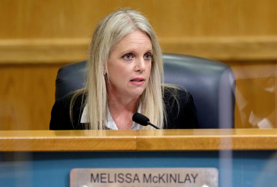 Palm Beach County Commissioner Melissa McKinlay​ speaks about COVID-19 during the County Commission meeting in West Palm Beach Tuesday, Aug. 17, 2021.