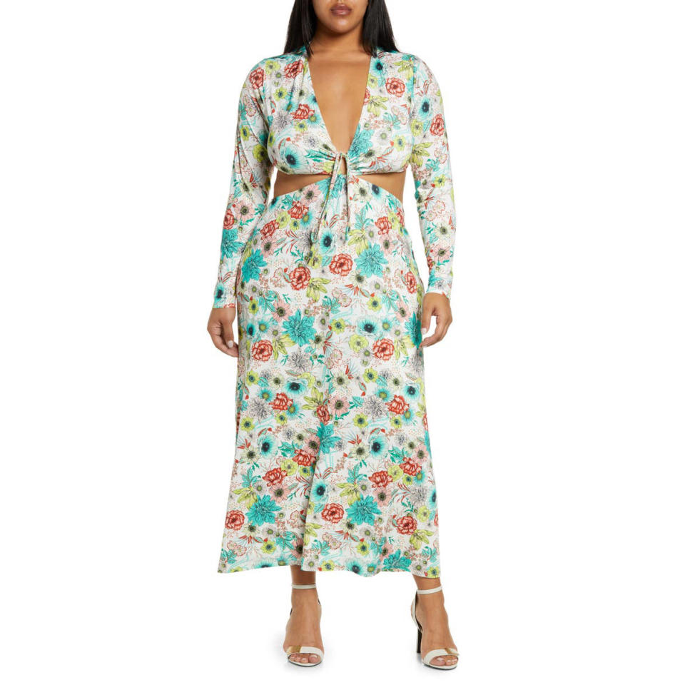 AFRM Monique Floral Cutout Waist Long Sleeve Dress