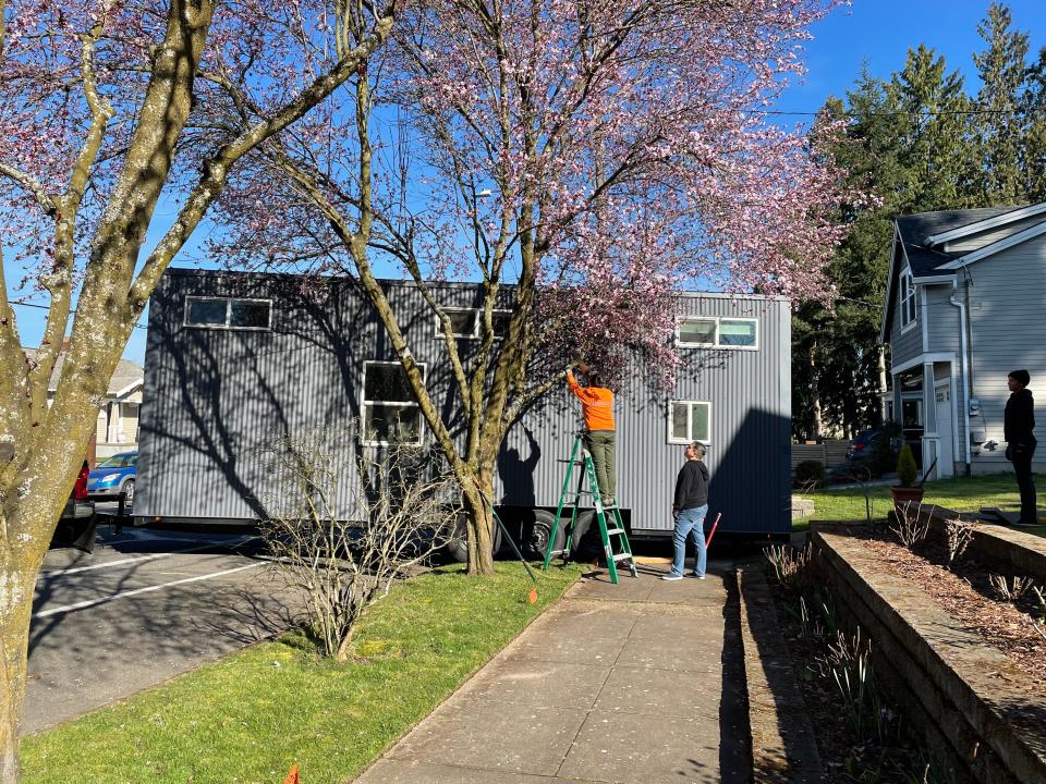 tiny home exterior on moving day