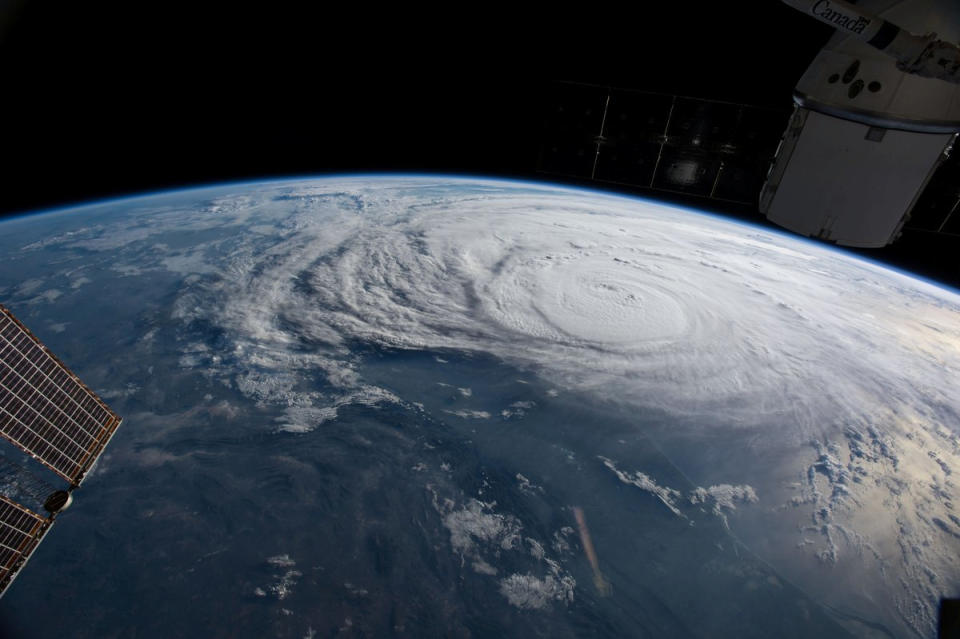 <p>Hurricane Harvey is pictured off the coast of Texas, from aboard the International Space Station on Aug. 25, 2017. (Photo: NASA/Handout via Reuters) </p>