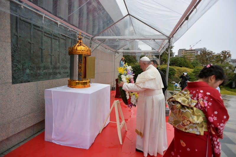 Pope Francis visits the Atomic Bomb Hypocenter Park in Nagasaki