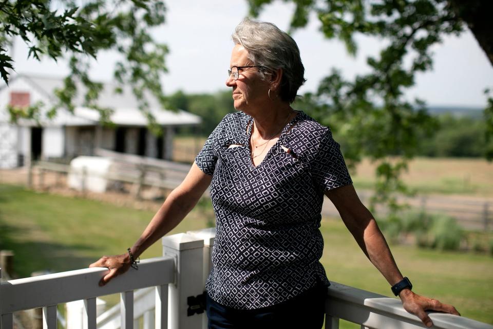 Democrat Janine Shipley, on her family dairy farm in Licking County, participated in a Braver Angels workshop, a depolarization organization that foster conversations between reds and blues. Tuesday, May 25, 2021.