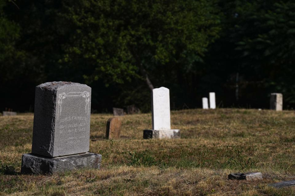 The headstone of James Franklin is lit by the morning sun at Bethany Cemetery. The cemetery has an estimated 500 graves, including about 130 belonging to formerly enslaved people.
