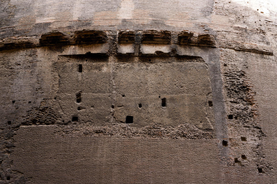 A wall of Rome's Pantheon is seen on Monday, July 24, 2023. Scientists are trying to understand how some ancient buildings have lasted for centuries in hopes of making modern buildings more durable. (AP Photo/Domenico Stinellis)