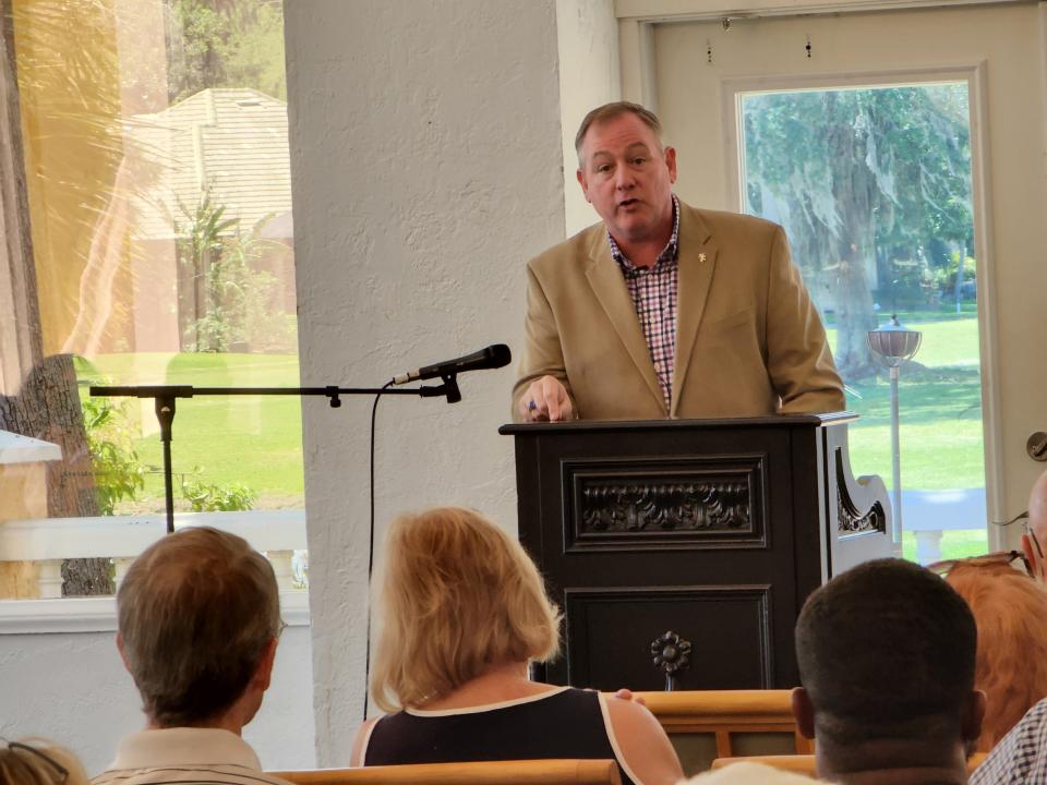 J. Michael Butler, history professor at Flagler College, explains what critical race theory is (and what it isn't) at a community discussion event in Titusville.