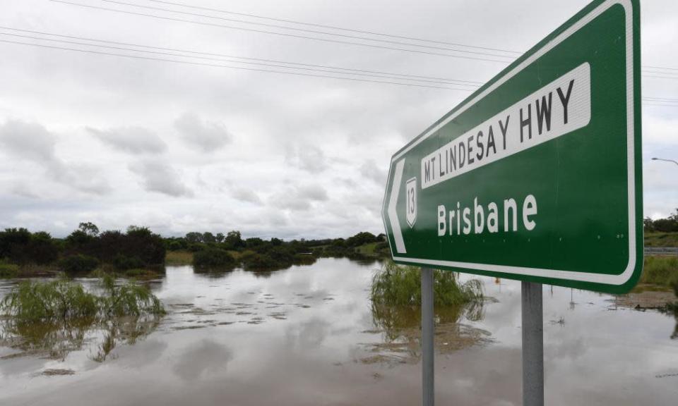 Flood waters outside the town of Beaudesert, west of Brisbane