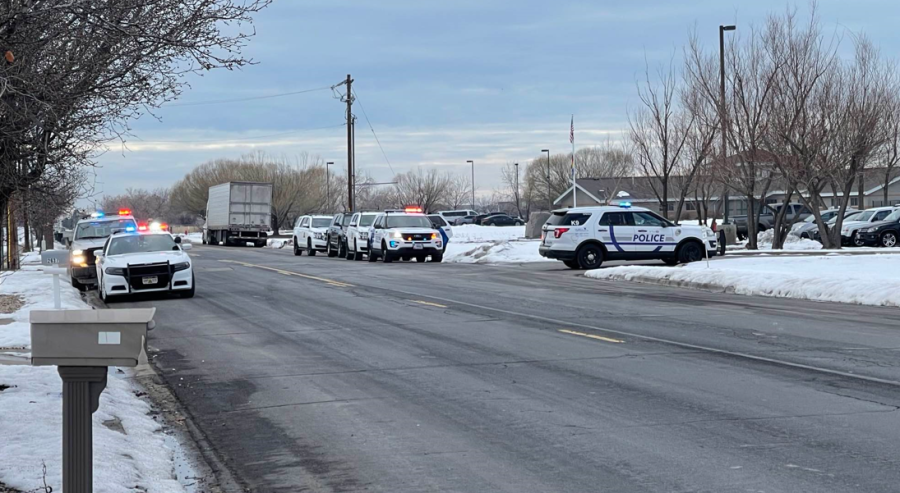 A large police presence is seen outside Elevations RTC in Syracuse, Utah, on Jan. 22, 2024.