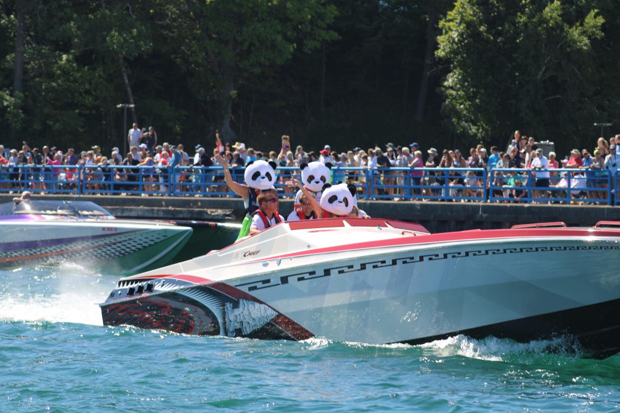 A crew of pandas wave to the Boyne Thunder spectators during the 2022 event.