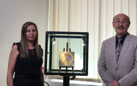 The painting was unveiled in public for the first time at a press conference in Rome by Dr Ivana Rosa Bonfantino and Prof Ernesto Solari - Credit: Nick Squires