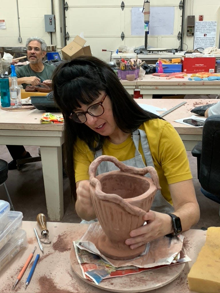 Artists work on creating bowls at the MSU Texas ceramics studio. Community classes for hand building and wheel throwing begin Jan. 22.