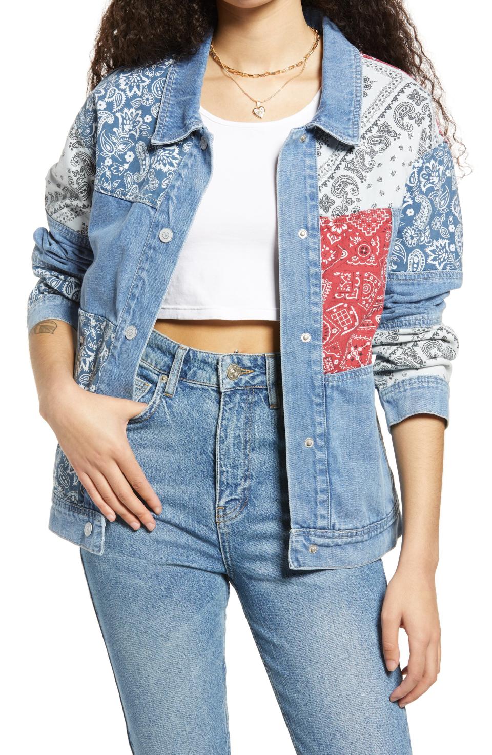 20) Bandana Patchwork Denim Jacket