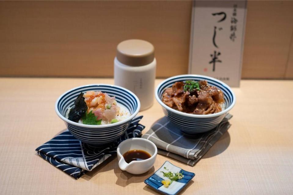 「小菊牛肉丼」為海與陸的美味組合，不僅可以品嚐海鮮珠寶盒多層次吃法，同時還能享受炙燒牛肉丼！圖／業者提供