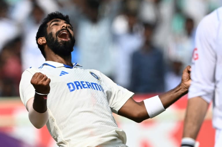 India's Jasprit Bumrah celebrates after taking the wicket of England's Ben Foakes during the second Test (DIBYANGSHU SARKAR)