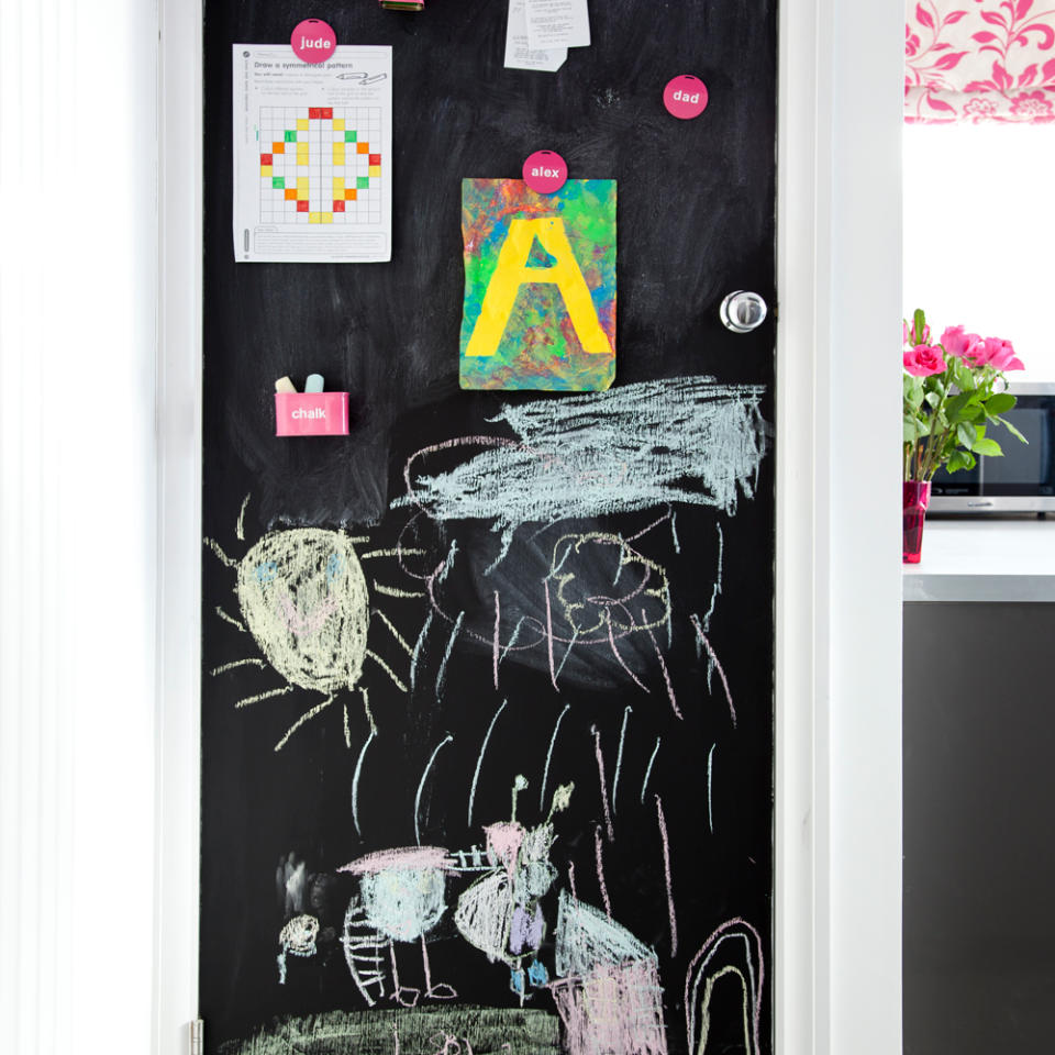 <p> Get creative and give your kitchen personality by creating a feature wall using chalkboard paint for creative budget kitchen ideas. A simple wall of black paint, specifically designed to be drawn on with chalk, is a great way to add a personal touch to your kitchen space. </p> <p> Not only does it give kids the perfect place to entertain themselves, still within view while you tend to jobs in the kitchen – it also creates an ideal family planner. </p>