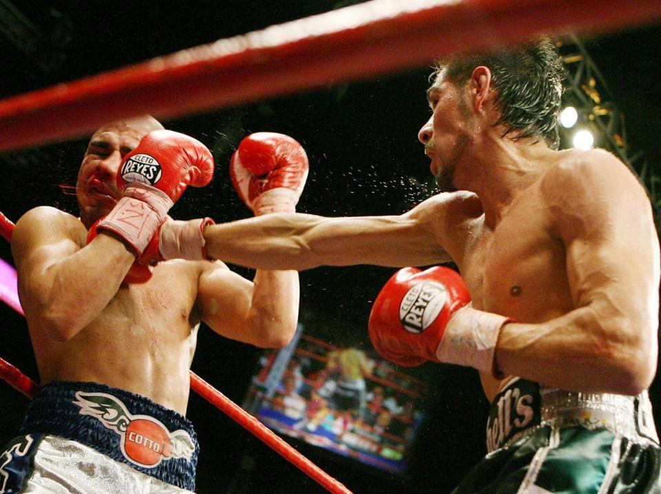 Cotto was left bloodied and beaten by Margarito's hardened hand wraps, in 2008 (Getty)