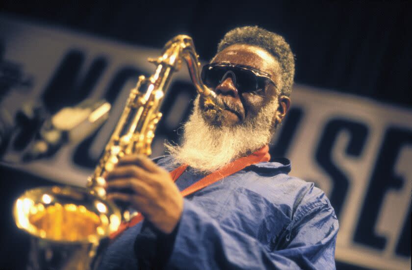 THE HAGUE, NETHERLANDS - 12th JULY: Tenor sax player Pharaoh Sanders performs live on stage at the North Sea Jazz festival in the Congresgebouw, The Hague, Netherlands on 12th July 1990. (photo by Frans Schellekens/Redferns)