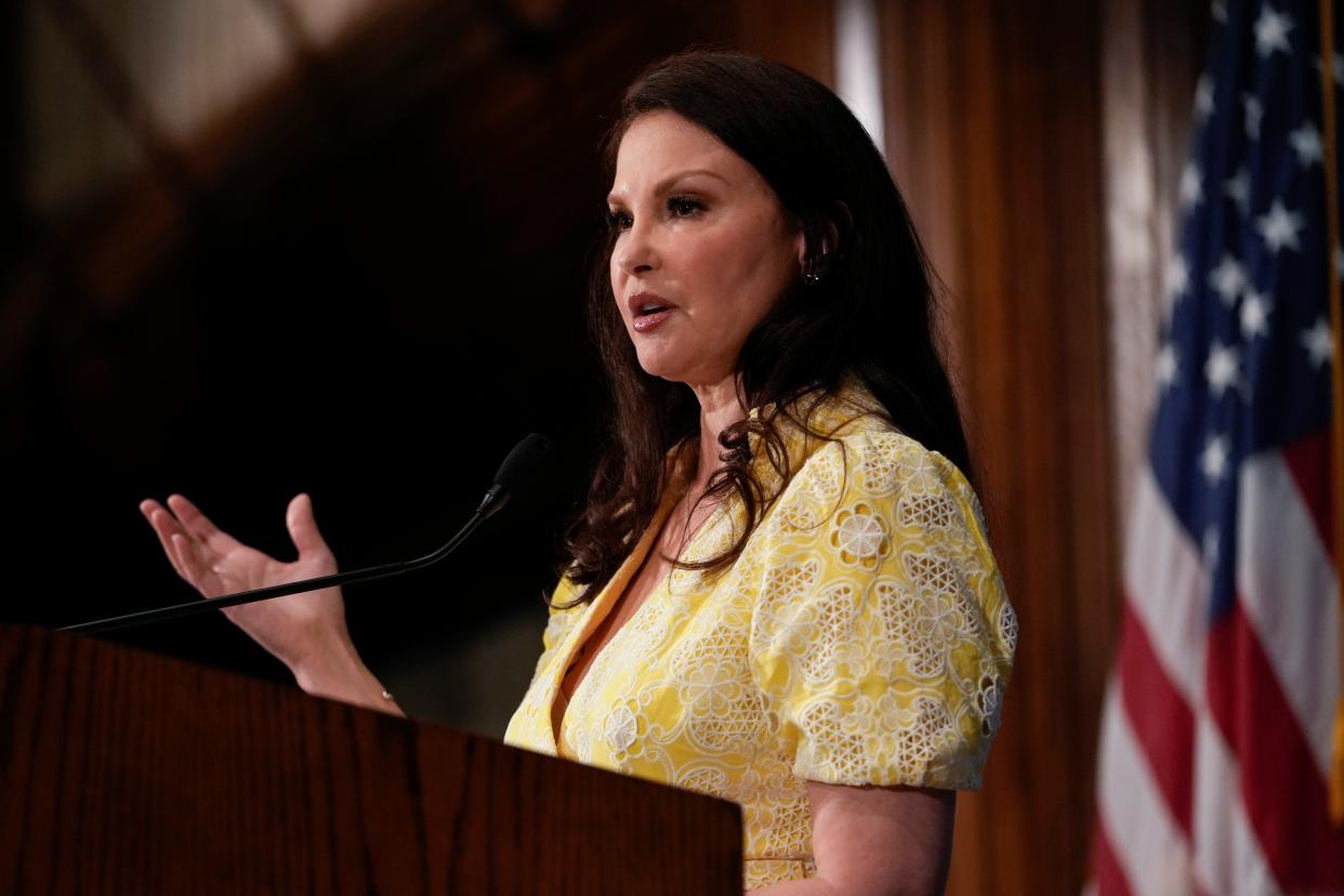 Ashley Judd speaks at the National Press Club Headliners Luncheon in Washington, Tuesday, May 9, 2023.