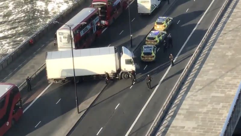 The scene on London Bridge in the aftermath of a reported shooting, in London