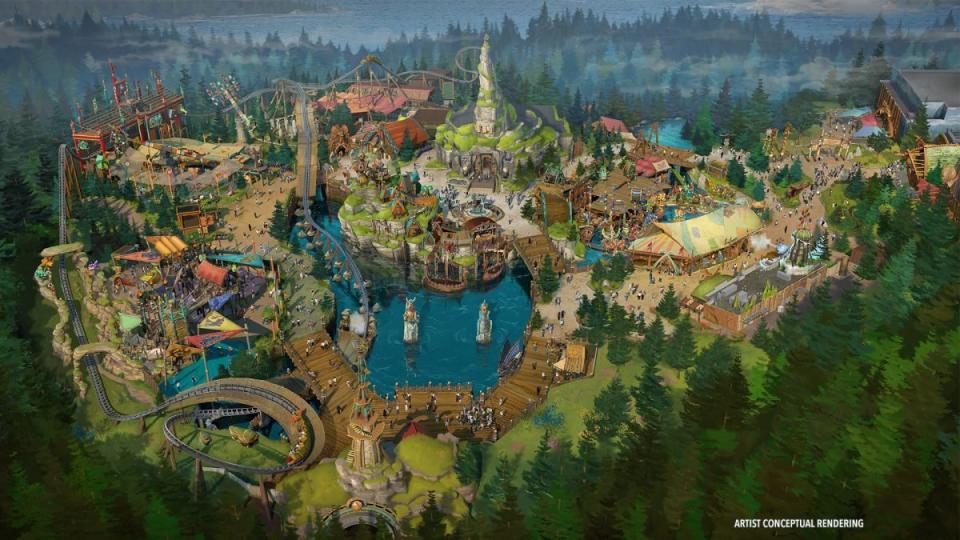 Official artwork for Unviversal Epic Universe's How to Train Your Dragon - Isle of Berk amusement park world