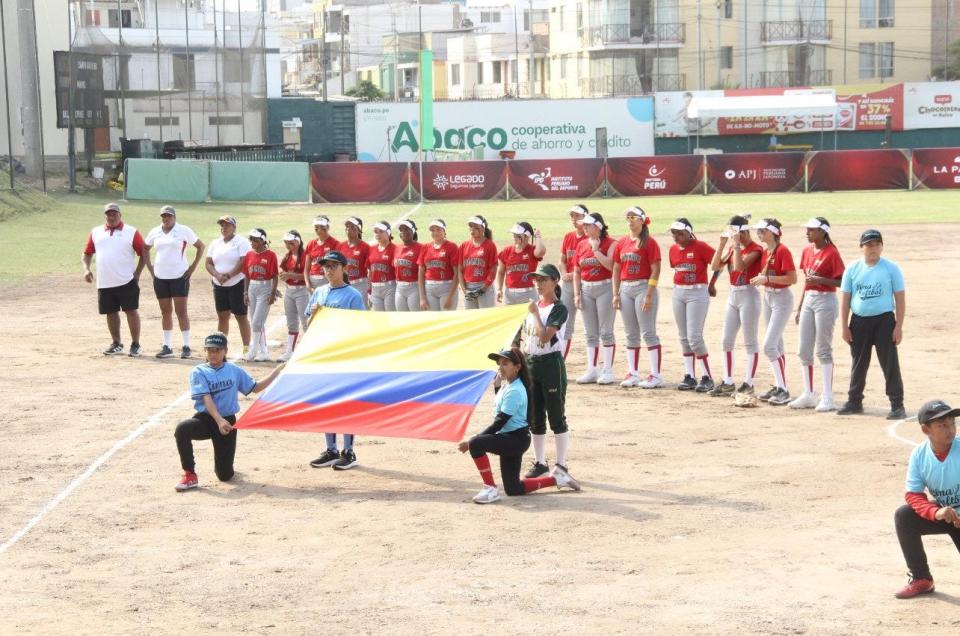 Colombian National Team players participate in opening ceremonies at the U-18 2024 Women’s Pan American Championship Tournament.