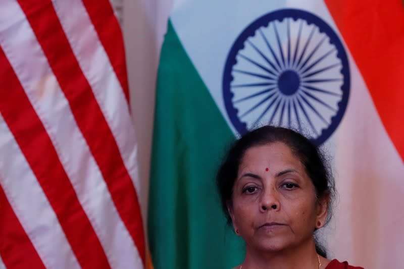 India's Finance Minister Nirmala Sitharaman attends a joint news conference with U.S. Treasury Secretary Steven Mnuchin in New Delhi