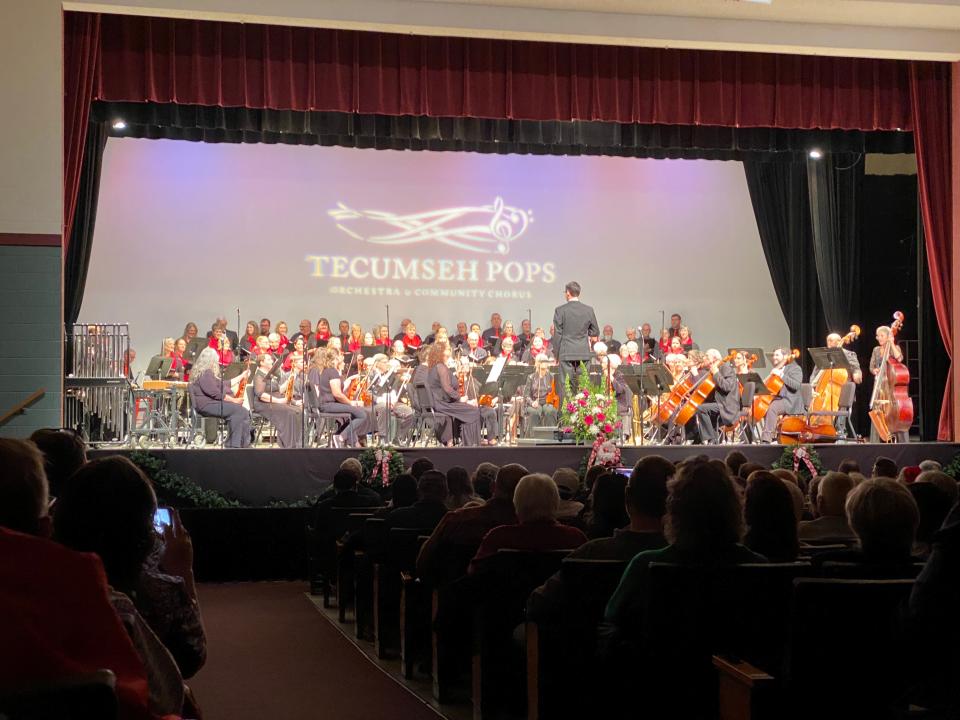 The Tecumseh Pops Orchestra & Community Chorus are pictured Dec. 3, 2023, during their Christmas concert at the Tecumseh Center for the Arts. The ensembles' spring concert is May 5.