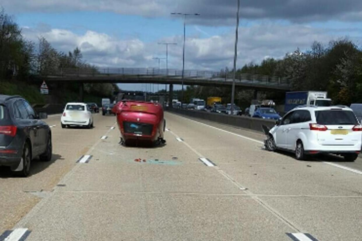 Brazen: A frustrated motorist called 999 and asked for a police escort after being caught up in the tailbacks: @SurreyRoadCops