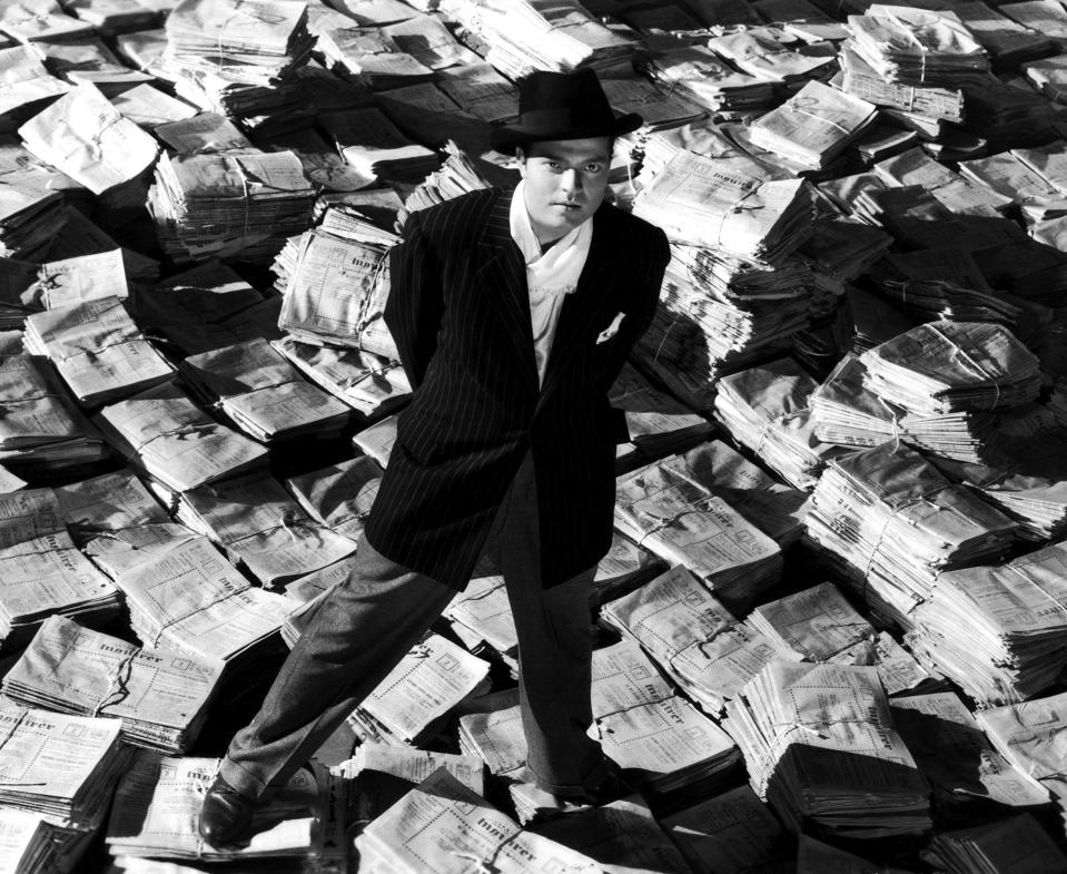 LOS ANGELES - 1941:  Actor, producer, writer and director Orson Welles poses as Charles Foster Kane in a scene from the RKO film 'Citizen Kane' in 1941 in Los Angeles, California. (Photo by Donaldson Collection/Michael Ochs Archives/Getty Images) 