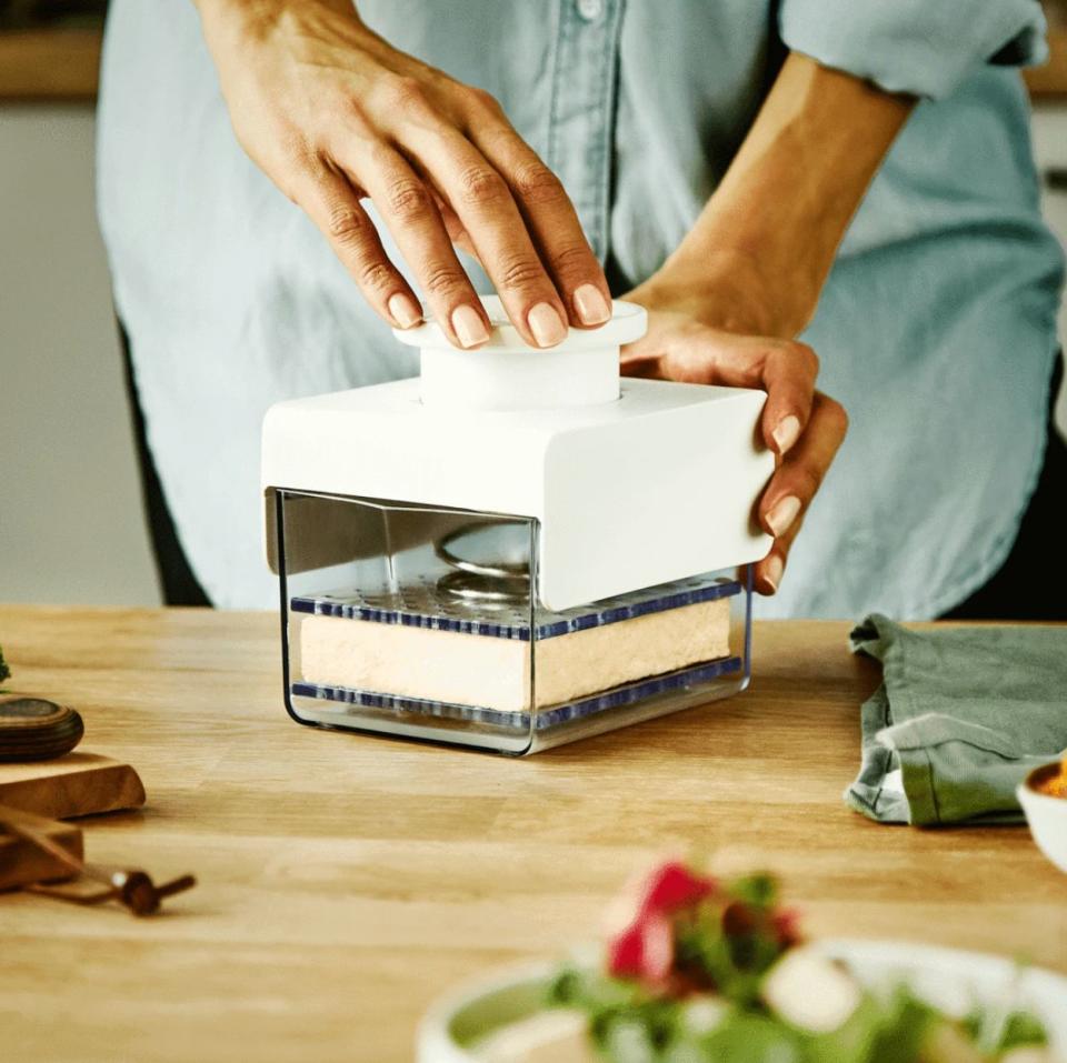 So you can efficiently drain tofu to get the perfect texture and taste &mdash; with no mess. <br /><br /><strong>Promising review:</strong> "I was resistant to getting a tofu press. Another kitchen gadget! But this little guy does not disappoint. It saves time and is clean, fast, and easy. I thought I would want something made of wood or metal &mdash; but really this is just the thing. It&rsquo;s cute, rinses out licketty split, and gets the job done without messing up towels or having to boil off extra water. My countertop stays clean. <strong>I&rsquo;ve been a vegetarian all my life and this little gadget is already indispensable</strong>." &mdash; <a href="https://tofubud.com/products/tofu-press" target="_blank" rel="noopener noreferrer">Maria Lewis</a><br /><br /><strong>Get it from TofuBud for <a href="https://tofubud.com/products/tofu-press" target="_blank" rel="noopener noreferrer">$35.95</a>.</strong>