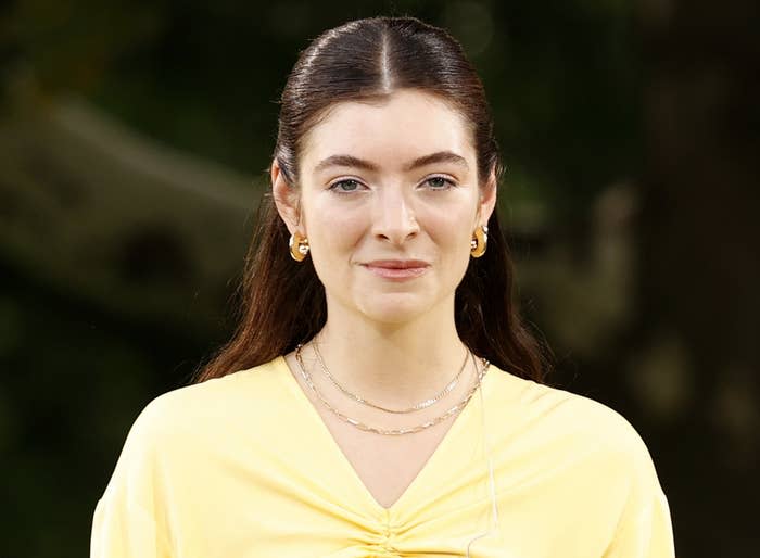 Lorde wears her hair down during a performance