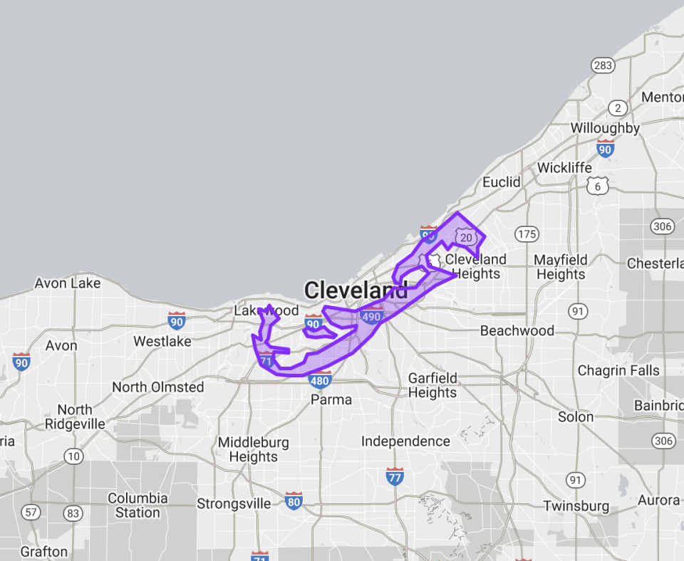 the outline of Bermuda put on top of the map of Cleveland