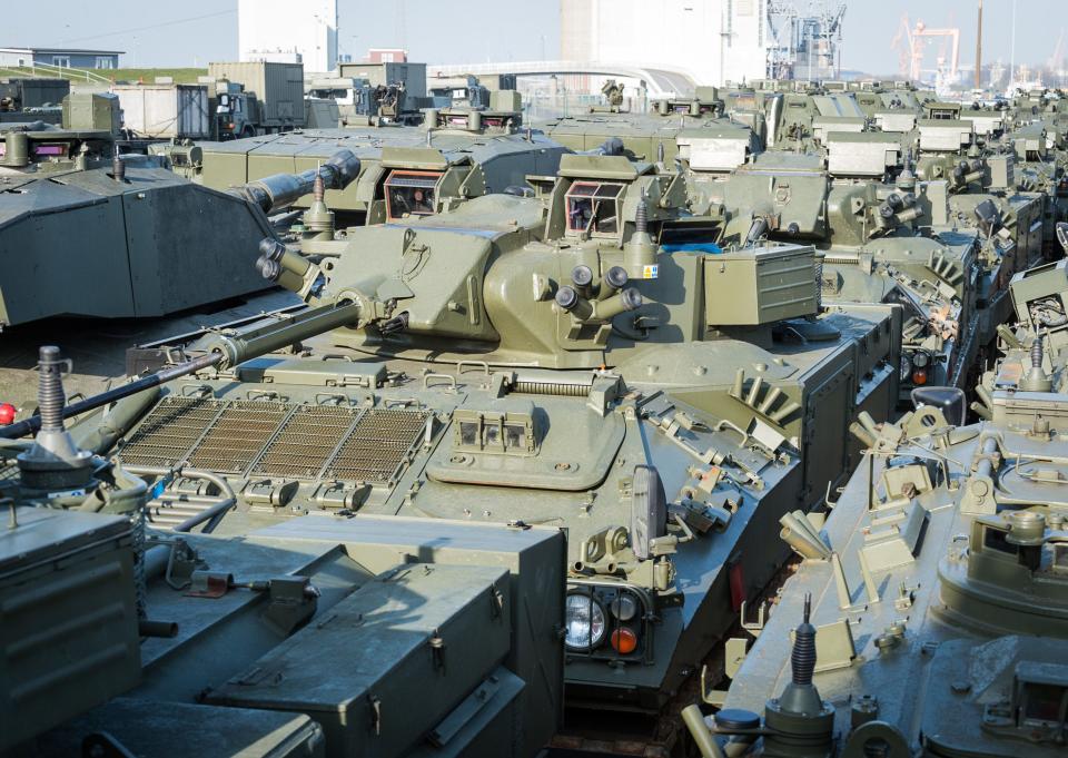 vehicles from 20 Armoured Infantry Brigade arrive in the port of Emden, Germany to be loaded and transported to Estonia - Credit: handout/Ministry of Defence