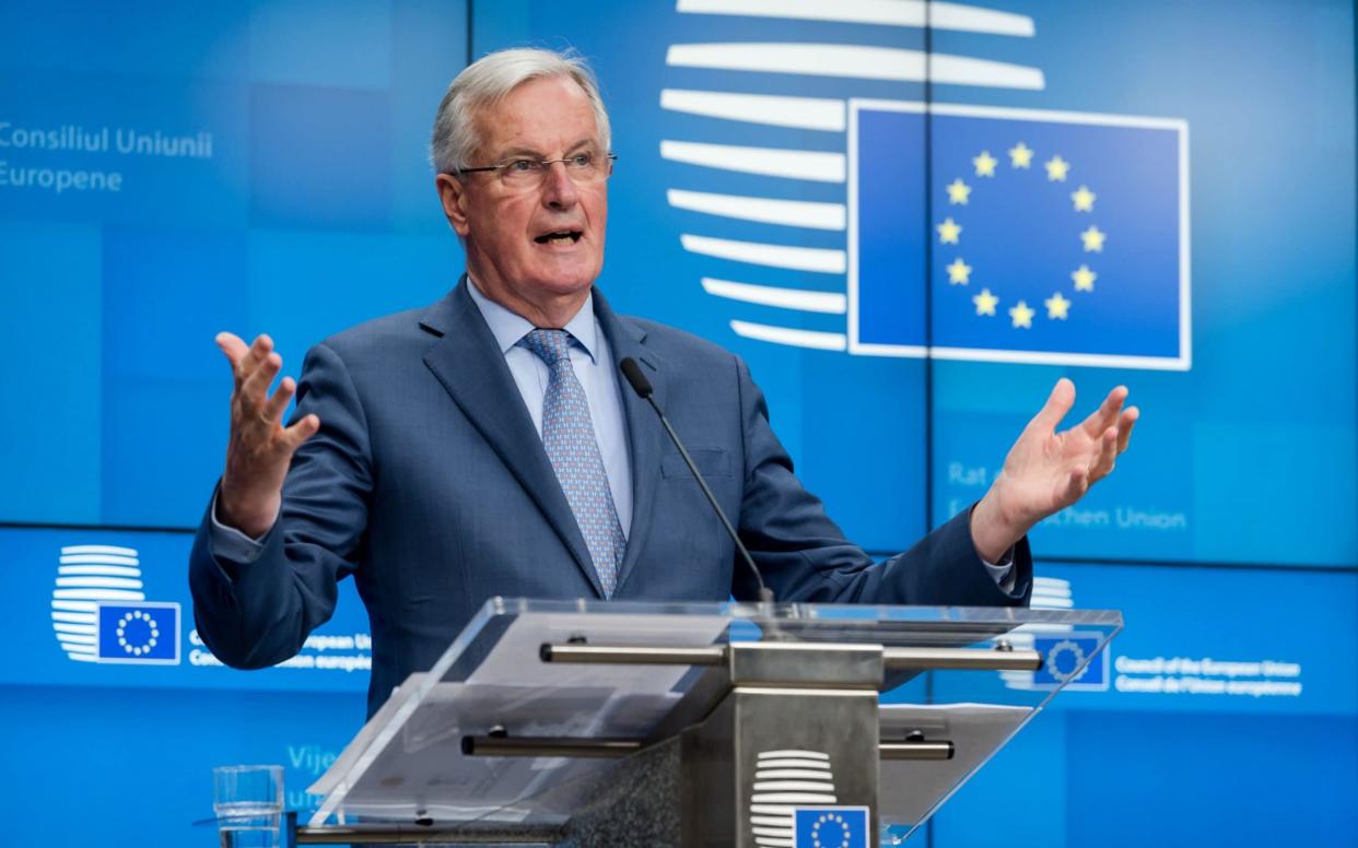 Michel Barnier accused the UK of reneging on Withdrawal Agreement commitments to allow EU officials to regularly scrutinise new customs arrangements in Northern Ireland - Geert Vanden Wijngaert/Bloomberg