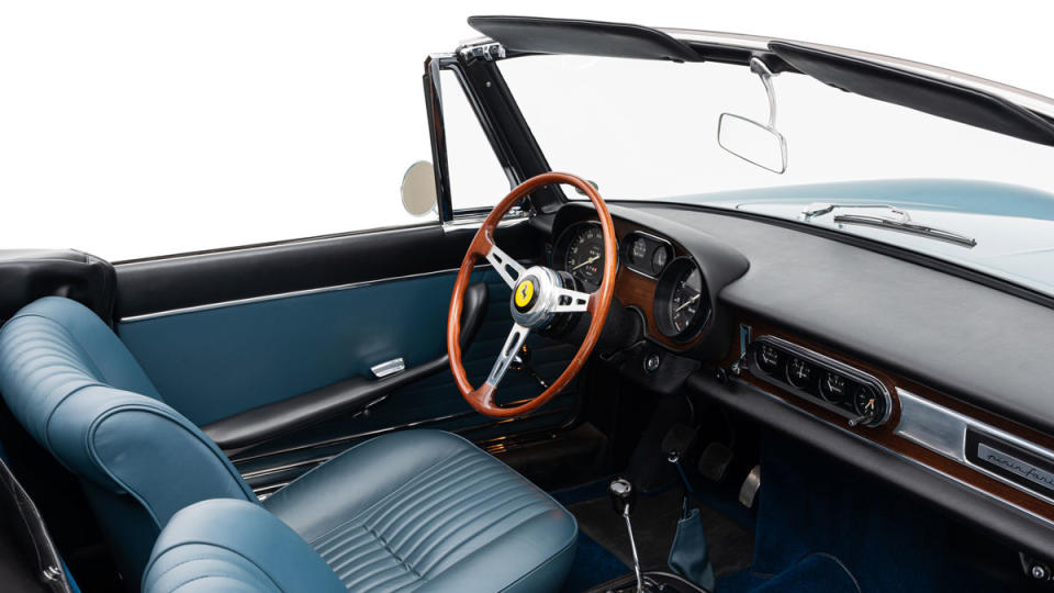 The interior of a restored 1965 Ferrari  275 GTS.