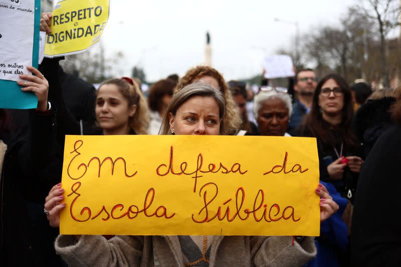 Public school workers demonstrate for better salaries and working conditions in Lisbon