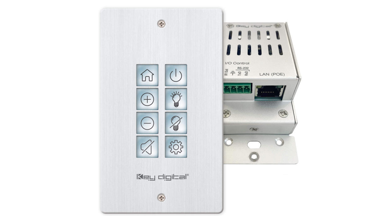  The updated Key Digital KD-WP8-3 eight-button, PoE-powered, web-UI-programmable, IP control single-gang wall plate keypad now supports Telnet control and variable programming. 