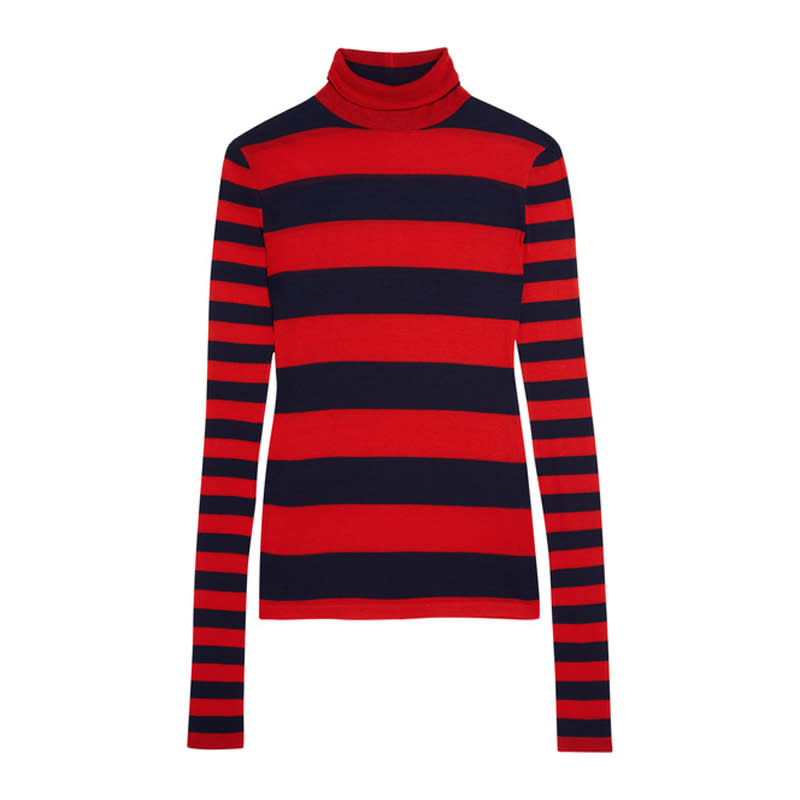 <a rel="nofollow noopener" href="http://rstyle.me/n/b3zvvwjduw" target="_blank" data-ylk="slk:Striped Tencel And Cashmere-Blend Turtleneck Sweater, J.Crew, $120;elm:context_link;itc:0;sec:content-canvas" class="link ">Striped Tencel And Cashmere-Blend Turtleneck Sweater, J.Crew, $120</a>