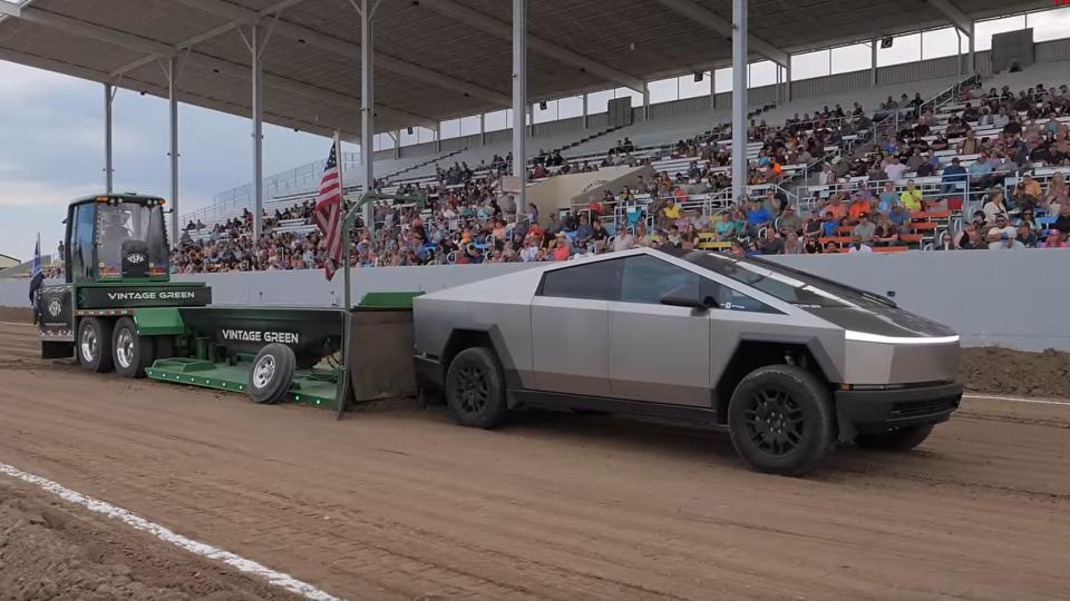 YouTubers Crash Tractor Pull Event In A Cybertruck