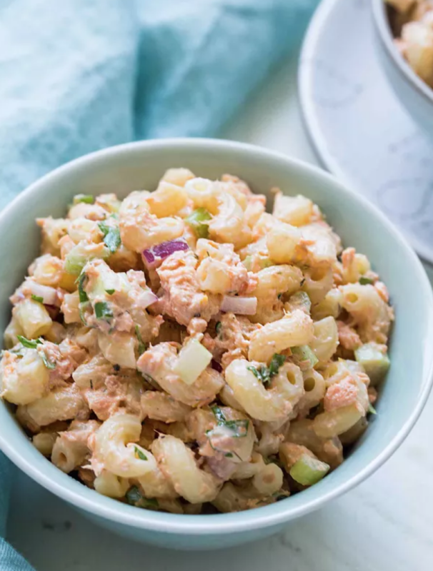 <p>Simply Recipes</p><p>Salmon macaroni salad with canned salmon, ready in 30 min! A quick and easy pantry dinner or lunch that's great for making ahead too.</p><p><strong>Get the recipe: <a href="https://www.simplyrecipes.com/recipes/salmon_macaroni_salad/" rel="nofollow noopener" target="_blank" data-ylk="slk:Salmon Macaroni Salad;elm:context_link;itc:0;sec:content-canvas" class="link ">Salmon Macaroni Salad</a></strong></p>