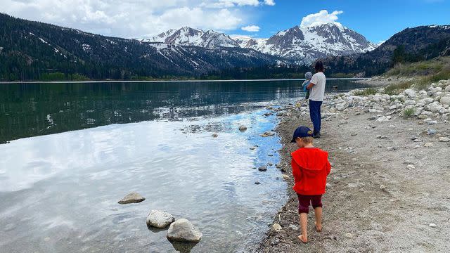 <p>Yvonne Strahovski Instagram</p> Yvonne Strahovski and Tim Loden enjoying nature with their two sons in June 2023 in June Lake, California.