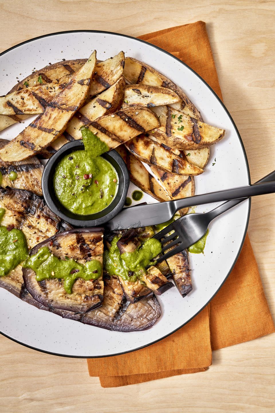 Eggplant Steak Frites with Chimichurri