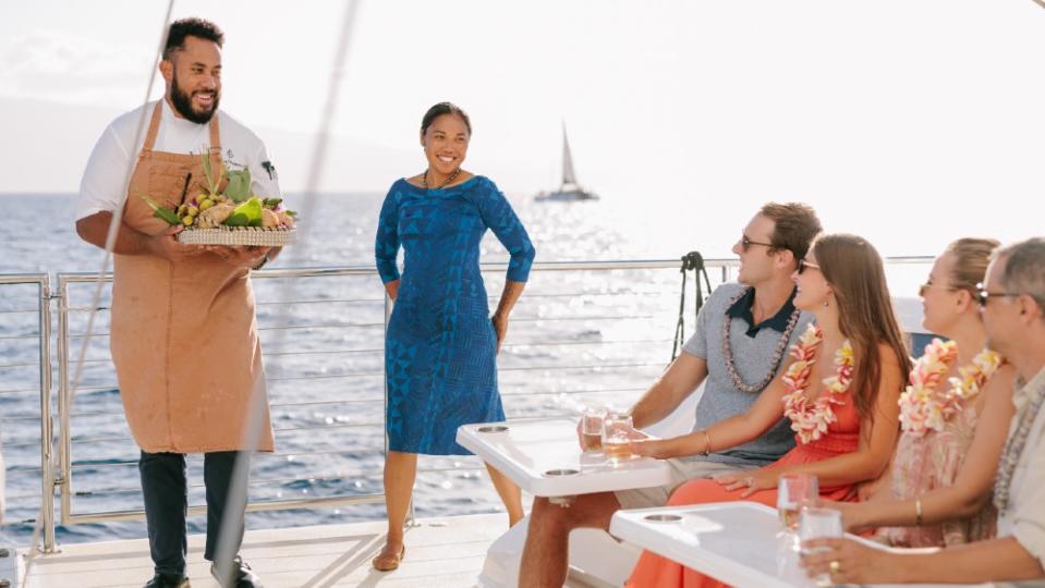 "The Wayfinder's Journey," a three-hour sunset cruise organized by Four Seasons Resort Maui, combines haute cuisine and celestial navigation. 