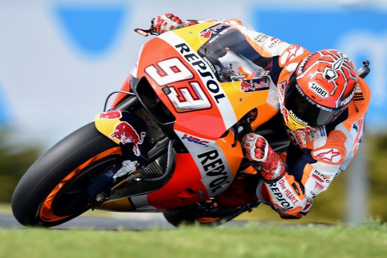 Honda rider Marc Marquez of Spain competes during the qualifying session for the 2017 Australian MotoGP, at Phillip Island, on October 21, 2017