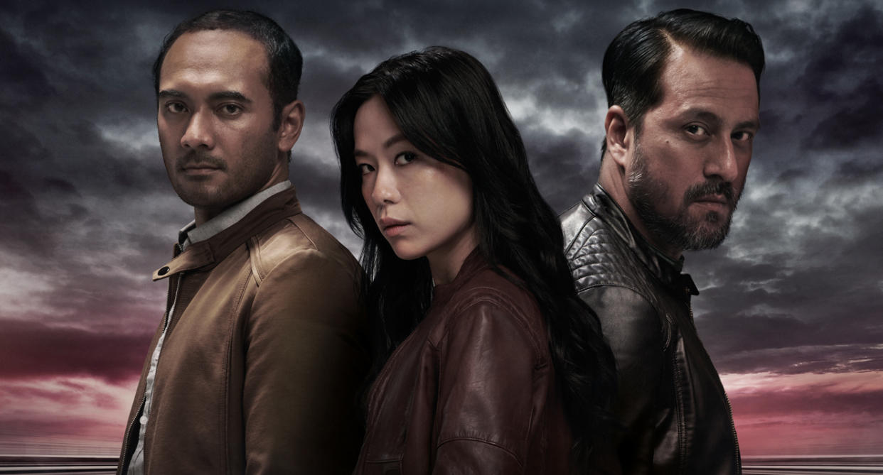 (From left) Ario Bayu, Rebecca Lim and Bront Palarae star in The Bridge Season 2, co-produced by Viu and HBO Asia. (Image: Viu)