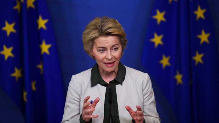 Ursula von der Leyen, Präsidentin der Europäischen Kommission, spricht bei einer Pressekonferenz über den New Green Deal. Foto: dpa