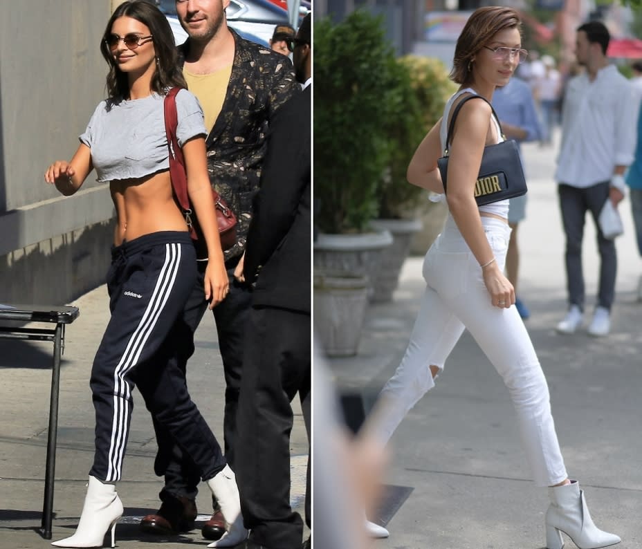 Emily Ratajkowski (l.) und Bella Hadid lieben den neuen Schuhtrend. (Bilder: WENN.com)