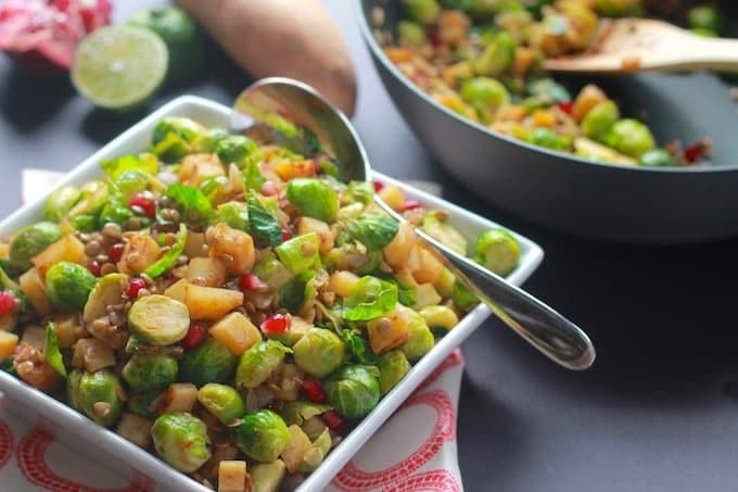 vegan thanksgiving brussels sprouts lentils