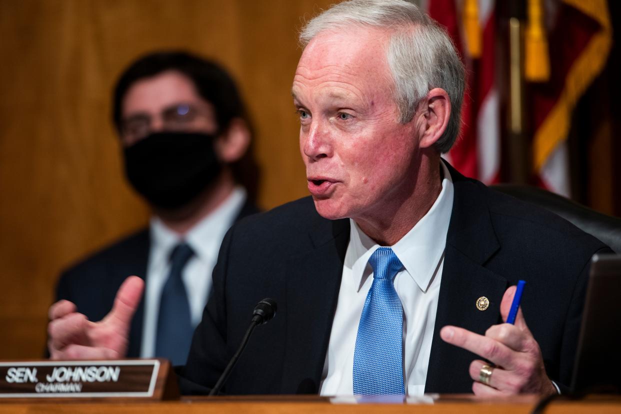 Sen. Ron Johnson, R-Wis., who was then chairman of the Senate Homeland Security and Governmental Affairs Committee, speaks during a hearing to examine claims of voter irregularities in the 2020 election.